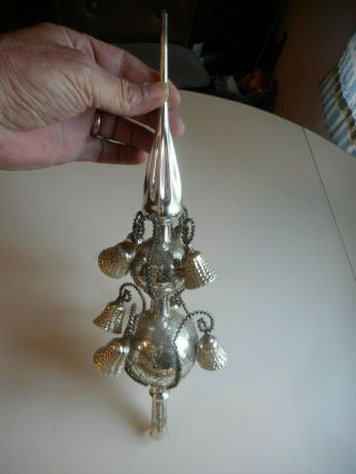 Rare and extremely large Antique hand blown glass Xmas Tree Ornament with Bells 8