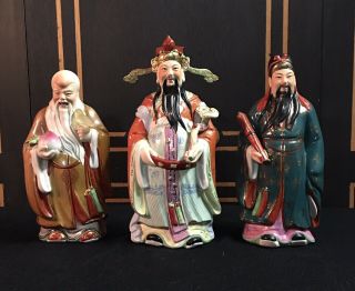 Set Of 3 Vintage Chinese Oriental Wise Men Porcelain Ceramic Figurine Statues