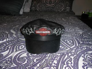 Vintage Rare Harley Davidson Leather Captain Motorcycle Cap/hat Size M