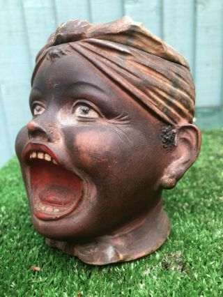 19thc Blackamoor Female Head Lidded Tobacco Jar With Open Mouth C1880s