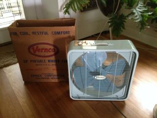 Vintage Mid Century Vernco 20 " Box Fan 3 Speed Reverse Thermostat Box