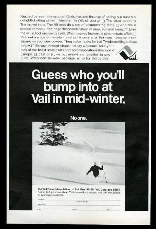 1968 Vail Colorado Ski Area Skier Skiing Photo Vintage Print Ad