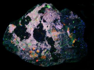 Prehnite,  Pectolite Fluorescent Minerals Four Color,  Franklin,  Nj