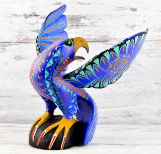 Magia Mexica A1240 Eagle Alebrije Oaxacan Wood Carving Painting Handcrafted