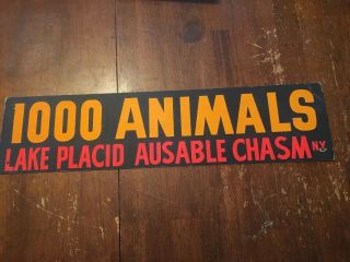 1970’s Cardboard Bumper Sticker,  1000 Animals,  Lake Placid,  Ny