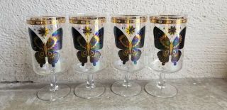 4 Vintage Mid Century Cera Butterfly Iridescent Bar Goblet Glassware Wine Glass