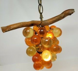 Vintage Grape Cluster Hanging Lamp Large Lucite Acrylic Light 3