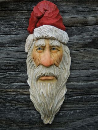 Wood Carving St.  Nick Angry Santa Claus White Christmas Scott Longpre