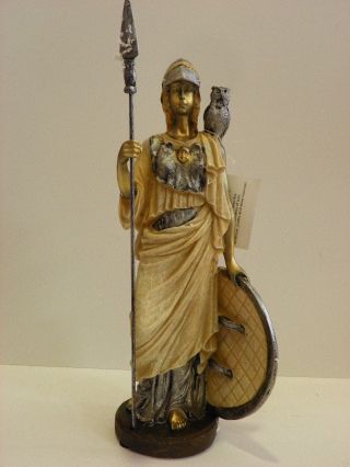 Athena Minerva Goddess Wisdom Owl 11.  2  Figurine Historic Greek Mythology