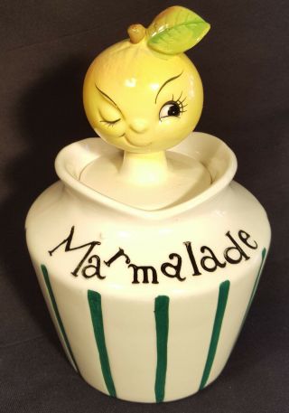 Vintage Esd Lefton Pixie Marmalade Condiment Jar With Attached Spoon