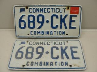 Pair Vintage Connecticut Combination License Plates " 689 - Cke "