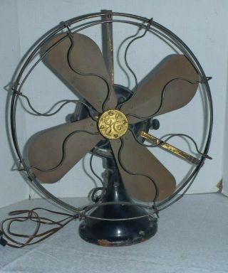 Vintage Ge General Electric Brass Blade & Cage Electric Fan 16 " 3 Speeds