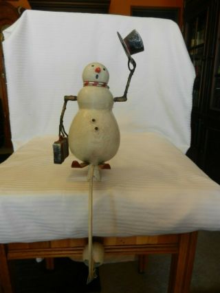 Vintage Metal Kinetic Motion Snowman Figurine,  Rocks Back And Forth