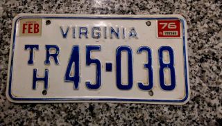 1976 Virginia Trailer License Plate 45 - 038