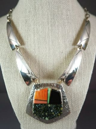 Duane Maktima Hopi/laguna Jewelry Sterling Silver/14k Gold/multi - Stone Necklace