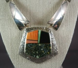 Duane Maktima Hopi/Laguna Jewelry Sterling Silver/14k Gold/Multi - Stone Necklace 2