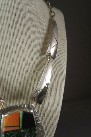 Duane Maktima Hopi/Laguna Jewelry Sterling Silver/14k Gold/Multi - Stone Necklace 4