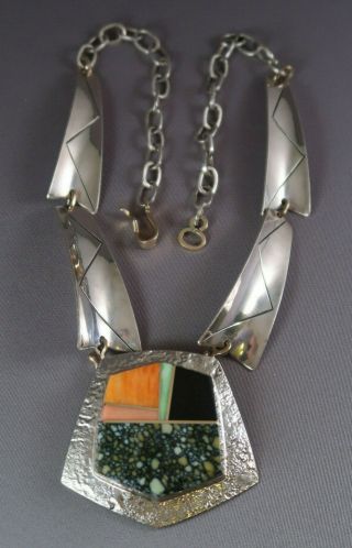 Duane Maktima Hopi/Laguna Jewelry Sterling Silver/14k Gold/Multi - Stone Necklace 9