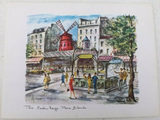 Vintage 1960s Paris Moulin Rouge Arno Print Watercolor
