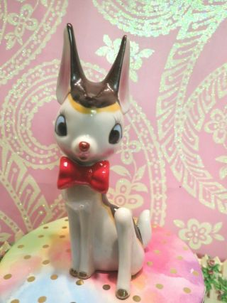 Vtg Christmas Fawn Deer Reindeer W Red Bow Tie Blue Moon Eyes Pink Ears Japan