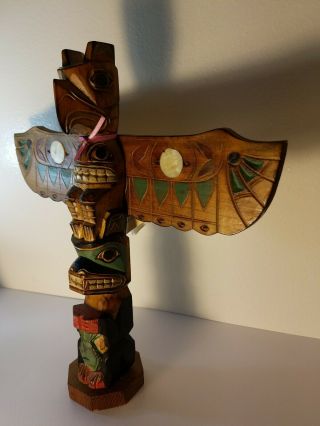 Alaska Black Diamond Totem Pole.  Thunderbird And Wolf.  Signed & Handcrafted.