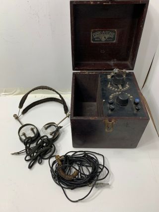 1920s Vintage Pink - A - Tone Crystal Radio Wood Case W C.  Brandes Headphones
