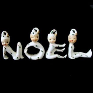 Vintage Holt Howard Pixie Girl Noel Candle Holder Figurines