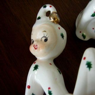Vintage Holt Howard Pixie Girl NOEL Candle Holder Figurines 7