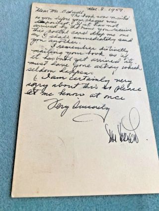 1959 Postcard - From Dai Vernon And Signed By Dai Vernon