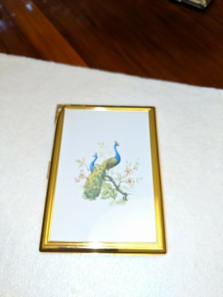 Vintage Colibri Cigarette Case W/lighter Gold Tone Peacock Design Orginal Box
