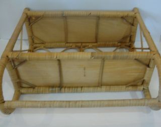 Vintage MCM Rattan Wicker Bamboo 2 Tier Shelf Tiki Towel Rack 17 
