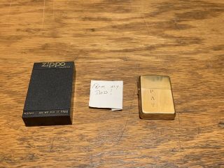 Zippo Lighter Solid Brass 1932 - 1983 Engraved Pat.  Note Given From Dad Great Con