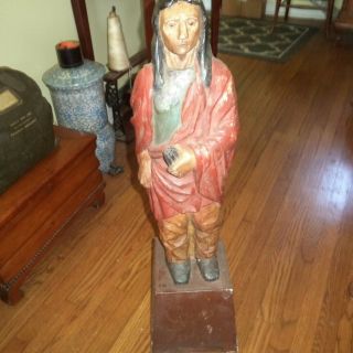 Early Cigar Store Indian W/ Cast Iron Base