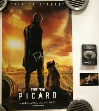 Signed Patrick Stewart Autograph Poster Cbs Star Trek Picard 2019 Sdcc Comic - Con