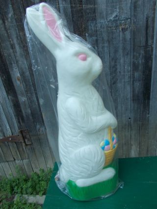 Don Featherstone Vintage Easter Blowmold Standing Rabbit Holding Basket 31”