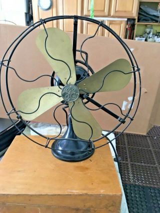 Rare Antique General Electric 1917 Oscillating Fan 16 " Brass Color Blades