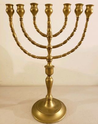 Antique 19th C.  Heavy Brass Victorian Judaica Hanukkah Menorah Candelabra 18 "