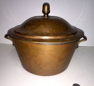 Vintage French Copper 5 Qt.  Cooking Pot & Cover Double Brass Handles