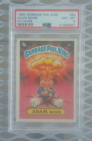 1985 Garbage Pail Kids Series 1 8a Adam Bomb Matte Psa 8 W/cheater License