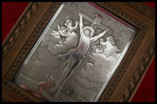 † After VAN DYCK CHRIST ON THE CROSS WITH ANGELS STERLING ENGRAVED WOOD FRAME † 10
