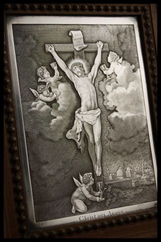 † After Van Dyck Christ On The Cross With Angels Sterling Engraved Wood Frame †