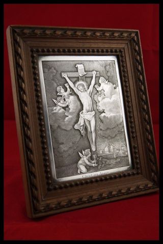 † After VAN DYCK CHRIST ON THE CROSS WITH ANGELS STERLING ENGRAVED WOOD FRAME † 3