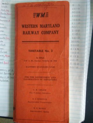October 20,  1968 Western Maryland Railroad Employee Timetable Rare