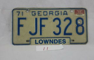 Vintage 1971 Georgia License Plate Lowndes