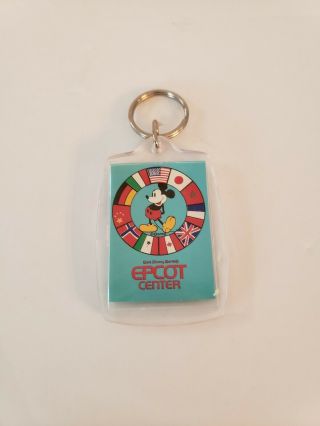 Vtg Walt Disney World Epcot Center Plastic Keychain Key Ring Mickey Mouse Flags 2