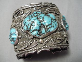 One Of The Biggest Vintage Navajo Turquoise Nugget Sterling Silver Bracelet
