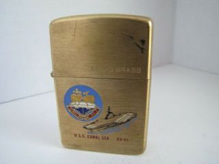 Uss Coral Sea Cv - 43 Solid Brass Zippo Lighter 1932 - 1983 Double Sided Unfired