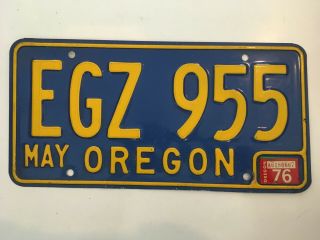 1976 Oregon License Plate Blue " Very Good "