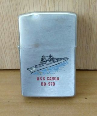 Zippo Military Ship Cigarette Lighter Vintage 1976 Uss Caron Dd - 790 Plank Own