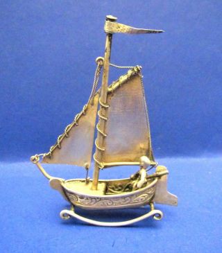 Antique Dutch Holland Rocking Sterling Silver Sailboat With Figure